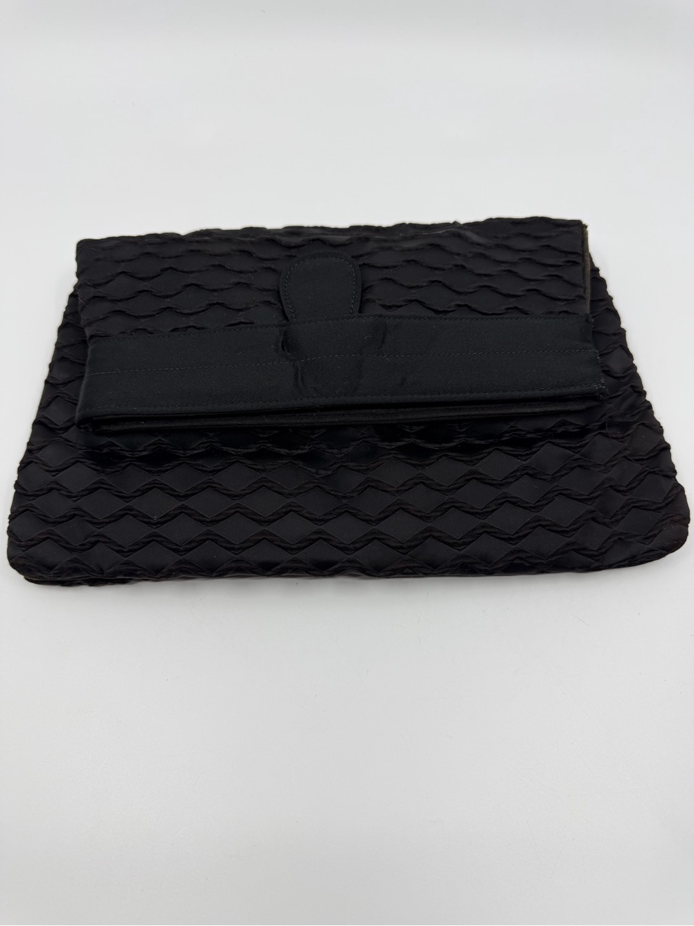Vintage Textured Black Clutch with Fold-Over Flap